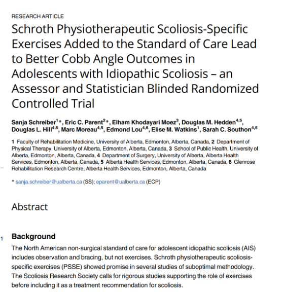 Schroth Scoliosis Specific Physiotherapy Improved the Cobb Angle