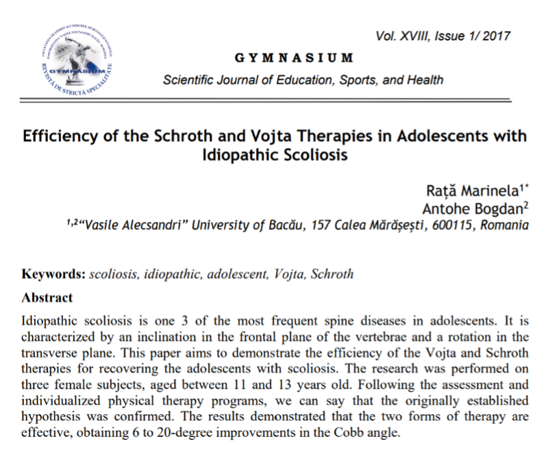 Efficiency of the Schroth & Vojta Therapies In Adolescents with Idiopathic Scoliosis