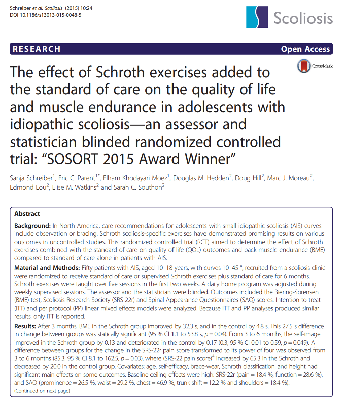 Schroth therapy improves the quality of life, body image, and strength