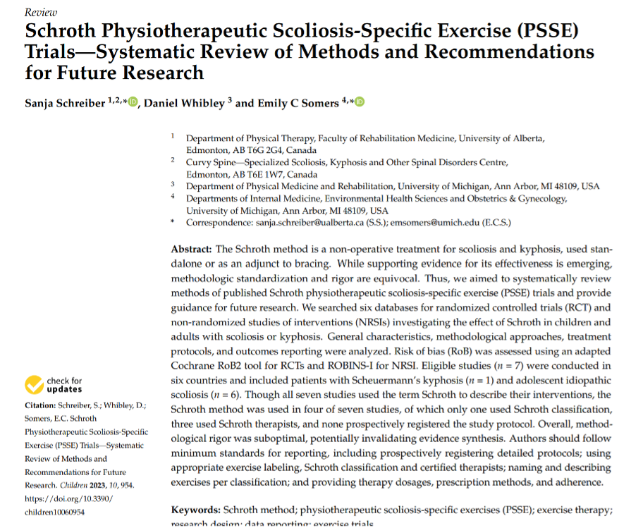 Schroth Physiotherapeutic Scoliosis-Specific Exercise (Psse) Trials - Systematic Review Of Methods & Recommendations For Future Research.